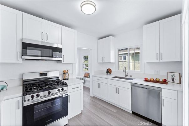 Interior, Kitchen, Stainless Steel Appliances, Wood Texture Flooring