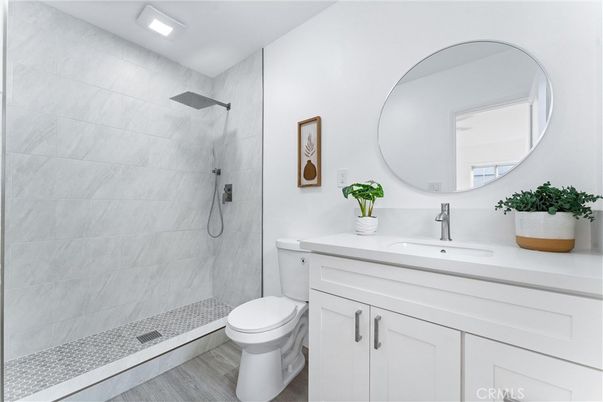 Bathroom, Interior, Recessed Lighting, Wood Texture Flooring