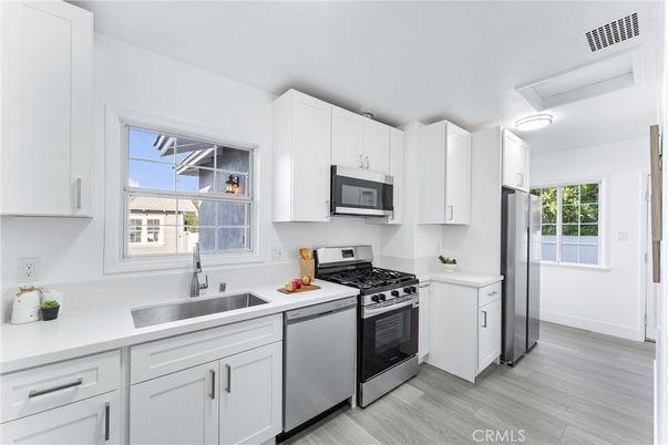 Interior, Kitchen, Stainless Steel Appliances, Wood Texture Flooring