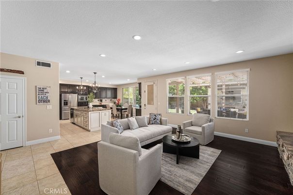 Chandelier, Dining room, Interior, Kitchen, Living room, Pendant Lights, Recessed Lighting, Stainless Steel Appliances
