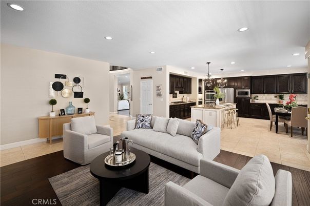 Dining room, Interior, Kitchen, Living room, Pendant Lights, Recessed Lighting, Stainless Steel Appliances