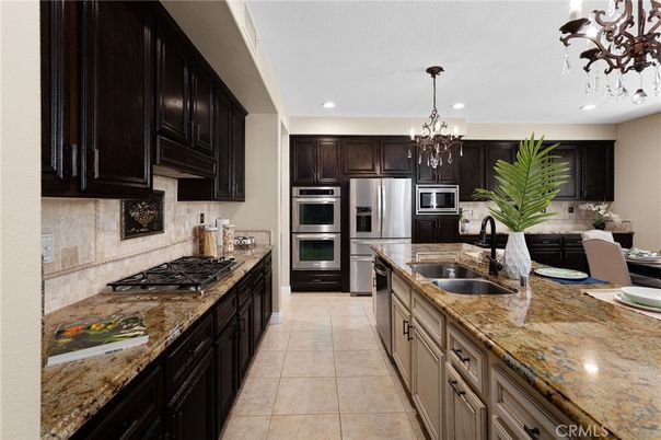 Chandelier, Interior, Kitchen, Recessed Lighting, Stainless Steel Appliances