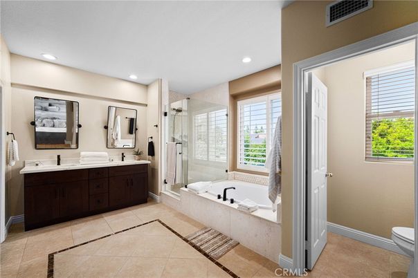 Bathroom, Dual Sink Vanities, Glass Shower, Interior, Recessed Lighting