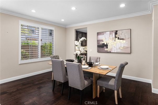 Dining room, Interior, Recessed Lighting, Wood Texture Flooring