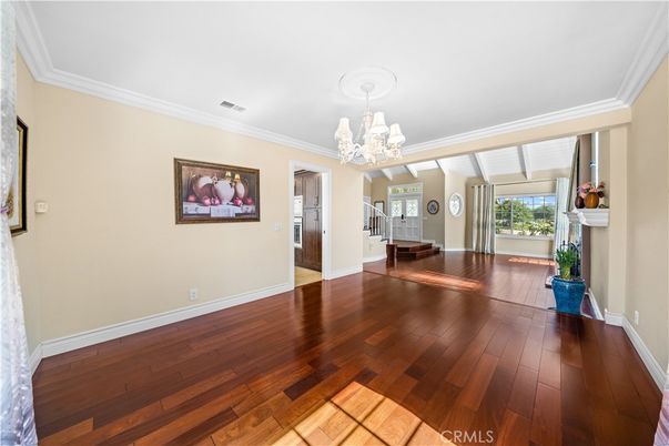 Chandelier, Empty room, Fireplace, Interior, Wood Texture Flooring