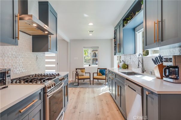 Interior, Kitchen, Living room, Recessed Lighting, Stainless Steel Appliances, Wood Texture Flooring