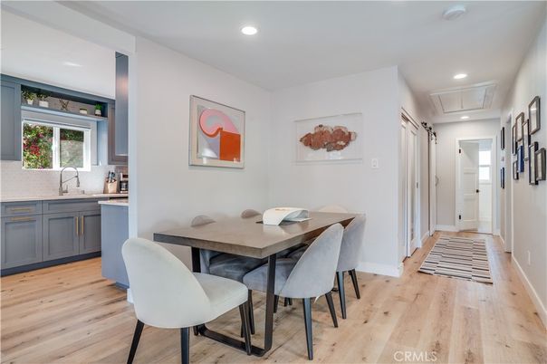 Dining room, Interior, Recessed Lighting, Wood Texture Flooring