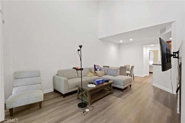 Dining room, Interior, Living room, Recessed Lighting, Wood Texture Flooring