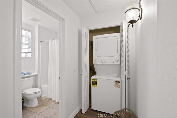 Bathroom, Interior, Utility Closets, Washer, Wood Texture Flooring