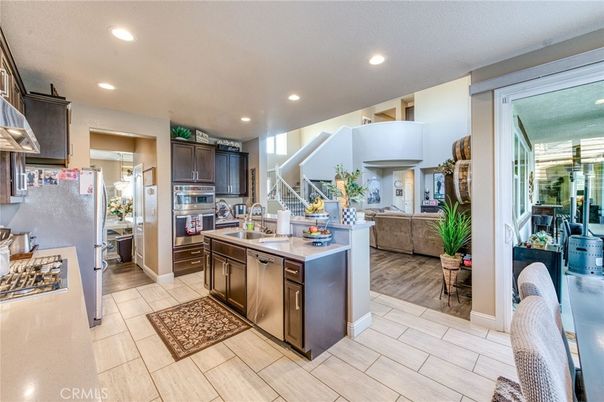 Interior, Kitchen, Living room, Recessed Lighting, Stainless Steel Appliances, Wood Texture Flooring