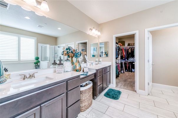 Bathroom, Dual Sink Vanities, Interior, Recessed Lighting, Walk-in Closets