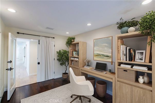 Home Office, Interior, Recessed Lighting, Wood Texture Flooring