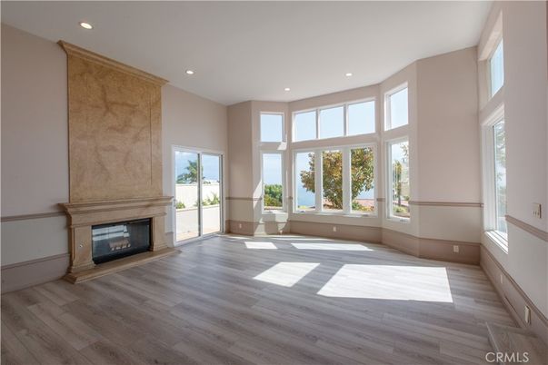Empty room, Fireplace, Interior, Recessed Lighting, Wood Texture Flooring