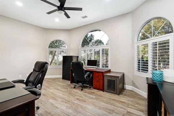 Home Office, Interior, Recessed Lighting, Wood Texture Flooring