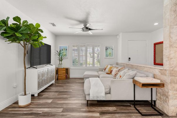 Interior, Living room, Recessed Lighting, Wood Texture Flooring