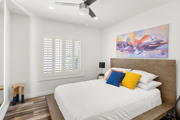 Bedroom, Interior, Recessed Lighting, Wood Texture Flooring