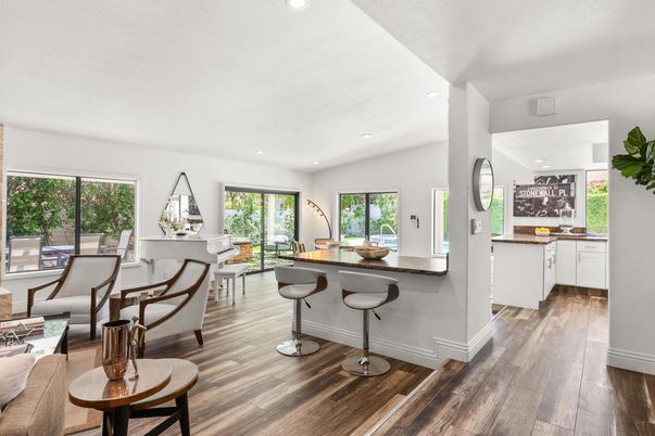 Dining room, Interior, Recessed Lighting, Wood Texture Flooring