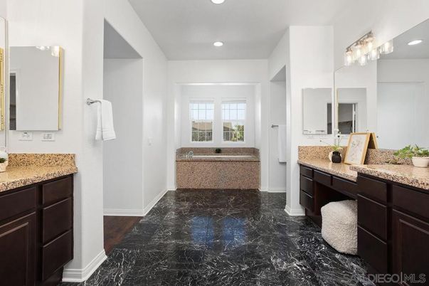 Bathroom, Dual Sink Vanities, Interior, Marble, Recessed Lighting