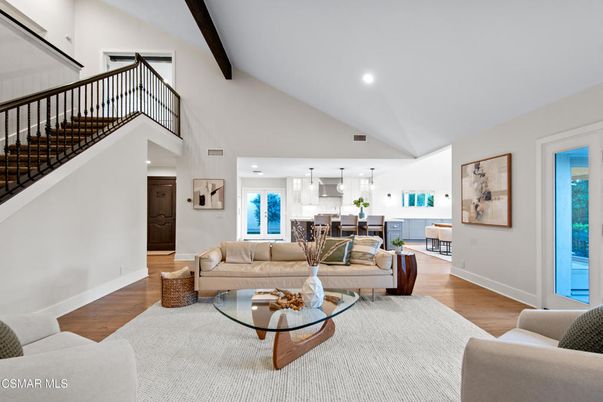 Interior, Kitchen, Living room, Pendant Lights, Recessed Lighting, Wooden Beams, Wood Texture Flooring