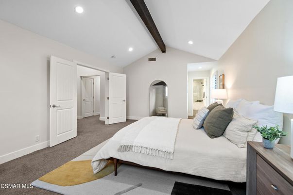 Bedroom, Interior, Recessed Lighting, Wooden Beams