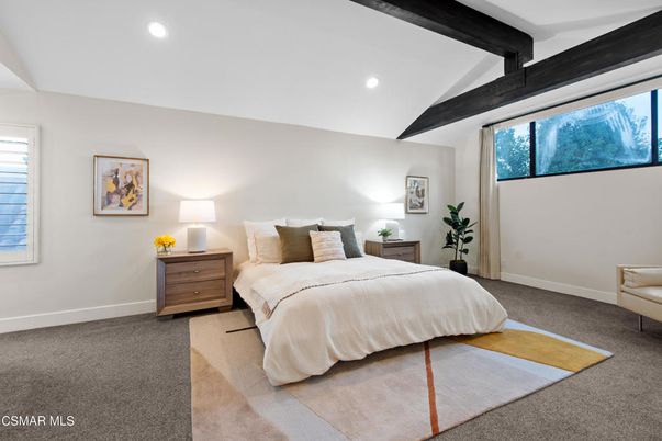 Bedroom, Interior, Recessed Lighting, Wooden Beams