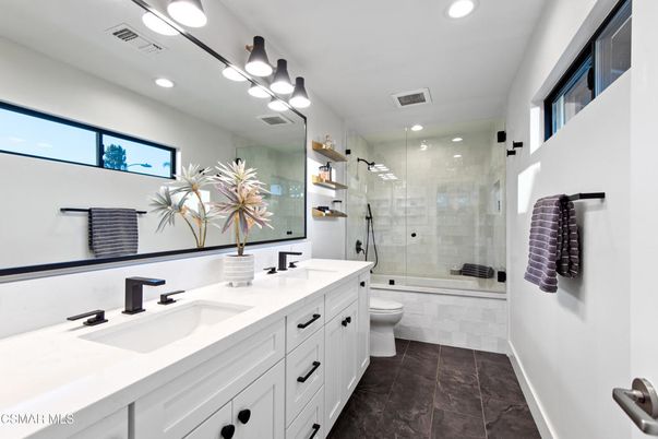 Bathroom, Dual Sink Vanities, Glass Shower, Interior, Recessed Lighting