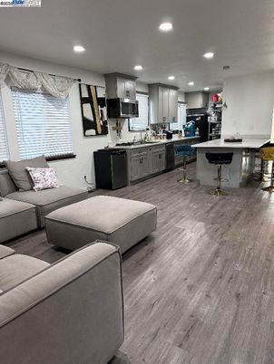Interior, Kitchen, Living room, Pendant Lights, Recessed Lighting, Stainless Steel Appliances, Wood Texture Flooring