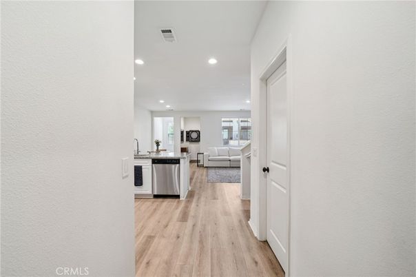 Interior, Kitchen, Living room, Recessed Lighting, Stainless Steel Appliances, Wood Texture Flooring