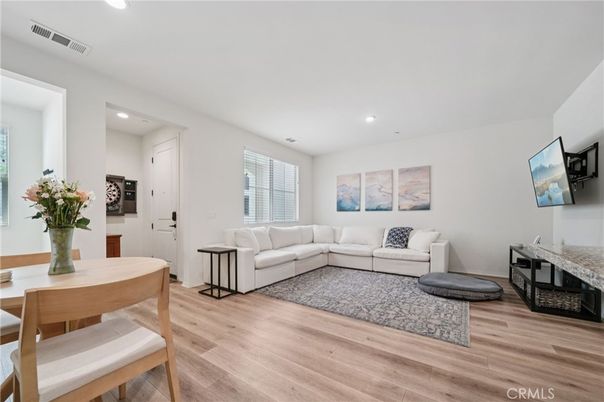 Dining room, Interior, Living room, Recessed Lighting, Wood Texture Flooring