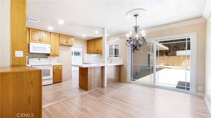 Chandelier, Interior, Kitchen, Recessed Lighting, Wood Texture Flooring