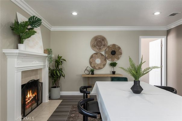 Fireplace, Interior, Recessed Lighting, Wood Texture Flooring