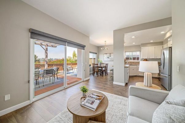 Dining room, Interior, Kitchen, Living room, Pendant Lights, Recessed Lighting, Stainless Steel Appliances, Wood Texture Flooring