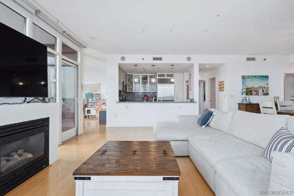 Dining room, Fireplace, Interior, Kitchen, Living room, Pendant Lights, Recessed Lighting, Wood Texture Flooring