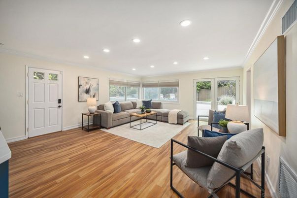 Interior, Living room, Recessed Lighting, Wood Texture Flooring