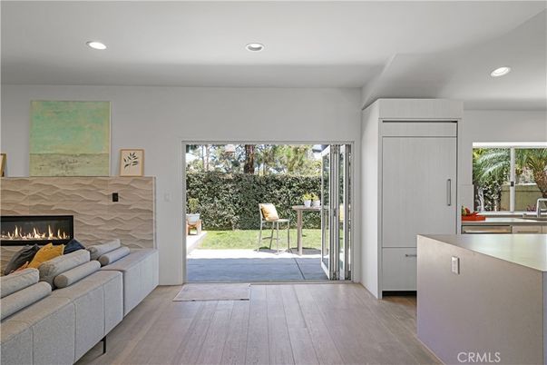 Fireplace, Interior, Recessed Lighting, Wood Texture Flooring