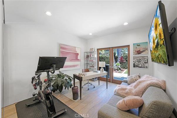 Fitness Equipment, Home Office, Interior, Recessed Lighting, Wood Texture Flooring