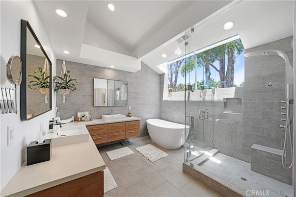 Bathroom, Dual Sink Vanities, Free Standing Baths, Glass Shower, Interior, Recessed Lighting