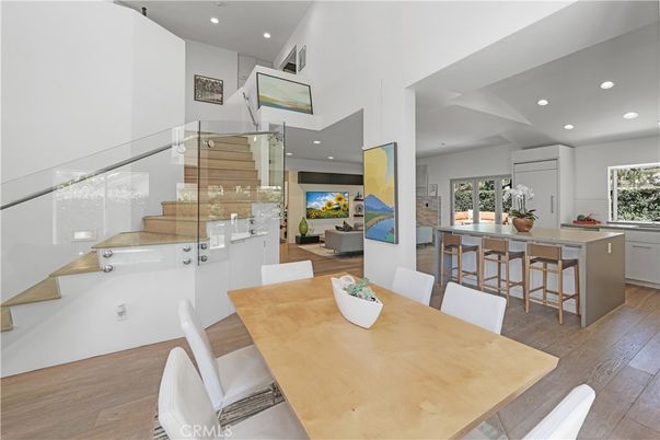 Dining room, Interior, Kitchen, Recessed Lighting, Wood Texture Flooring