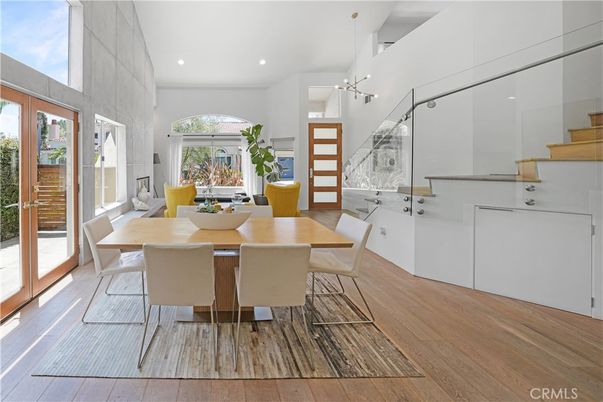 Dining room, Interior, Pendant Lights, Recessed Lighting, Wood Texture Flooring