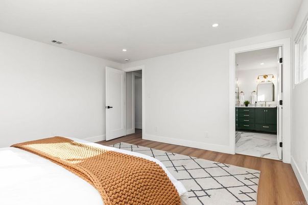 Bedroom, Interior, Marble, Recessed Lighting, Wood Texture Flooring