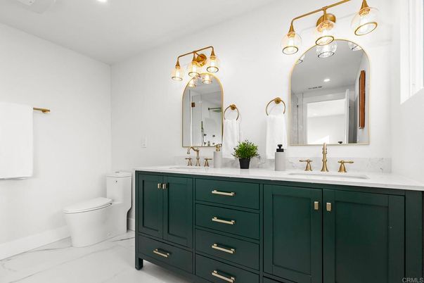 Bathroom, Dual Sink Vanities, Interior, Marble, Recessed Lighting