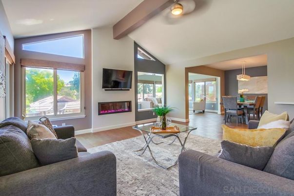 Chandelier, Dining room, Fireplace, Interior, Living room, Pendant Lights, Wood Texture Flooring