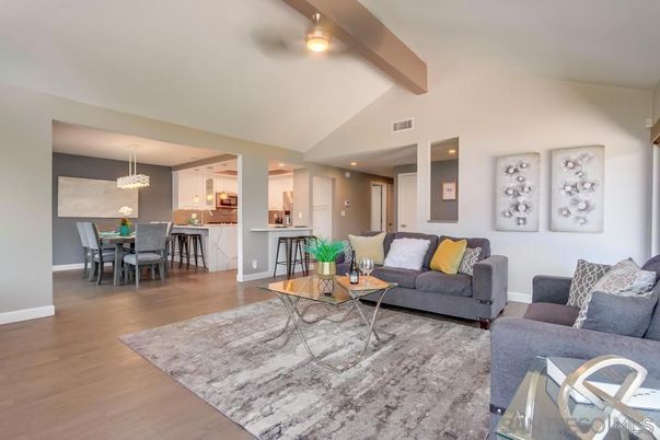 Chandelier, Dining room, Interior, Kitchen, Living room, Recessed Lighting, Wood Texture Flooring