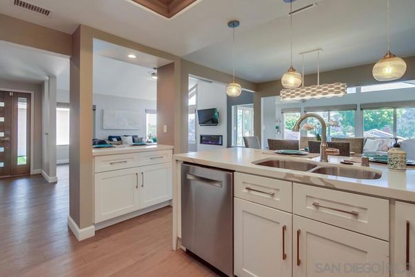 Interior, Kitchen, Pendant Lights, Recessed Lighting, Wood Texture Flooring