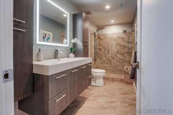 Bathroom, Glass Shower, Interior, Recessed Lighting