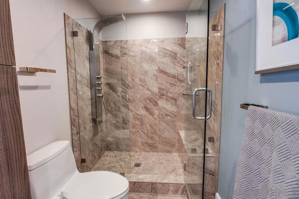 Bathroom, Glass Shower, Interior, Recessed Lighting
