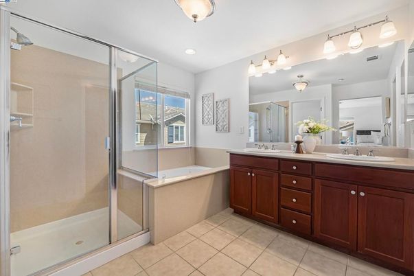 Bathroom, Dual Sink Vanities, Glass Shower, Interior, Recessed Lighting