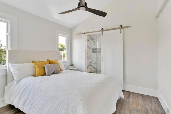 Bathroom, Bedroom, Glass Shower, Interior, Marble Walls, Wood Texture Flooring
