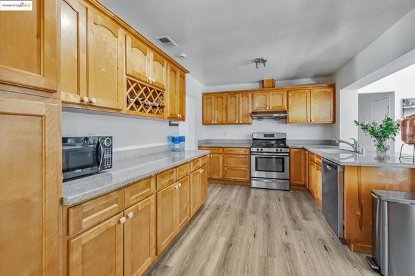 Interior, Kitchen, Stainless Steel Appliances, Wood Texture Flooring