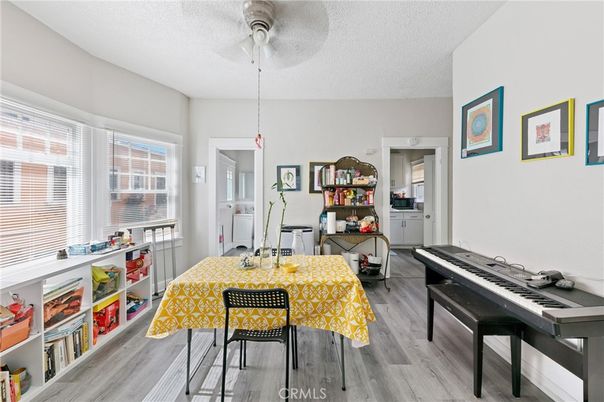 Dining room, Interior, Pendant Lights, Wood Texture Flooring